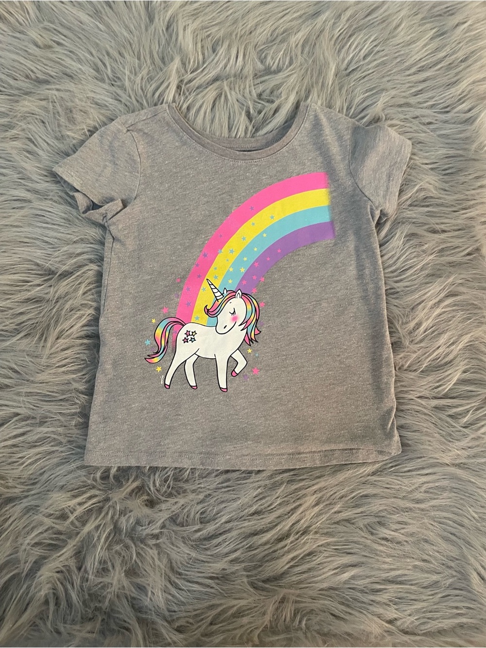 🥳Place Girls' Gray Unicorn Rainbow T-Shirt